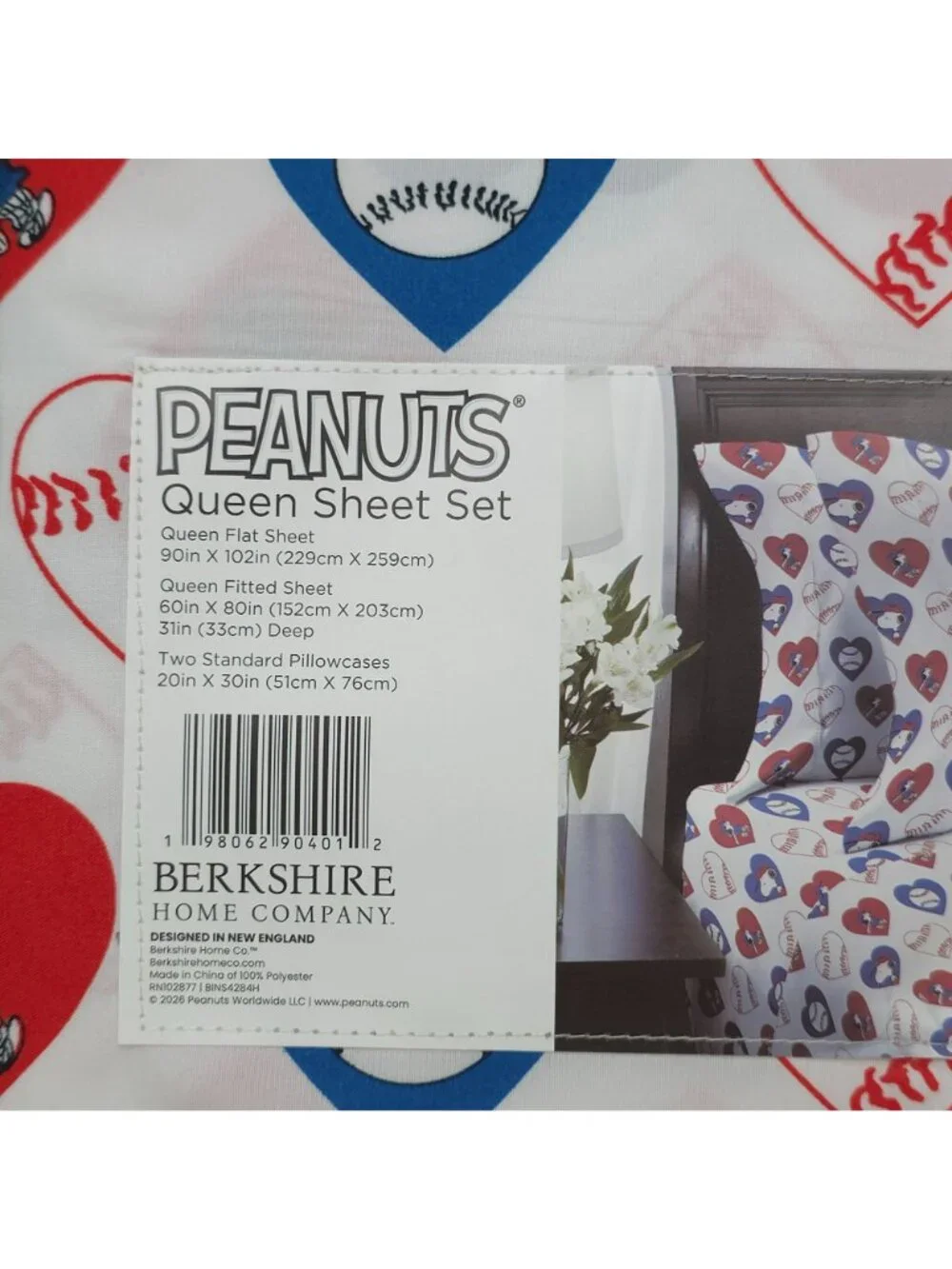 Peanuts Snoopy Baseball Queen Sheet Set By Berkshire USA July 4th Summer